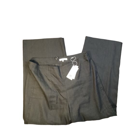 VINCE NWT Black Wide Leg Linen Shimmer Stretch Cropped Go-To Work Lux Pants12